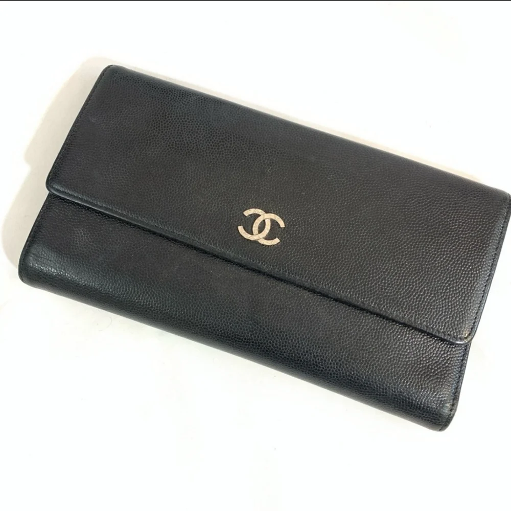CHANEL Sevruga Long Caviar Leather Wallet